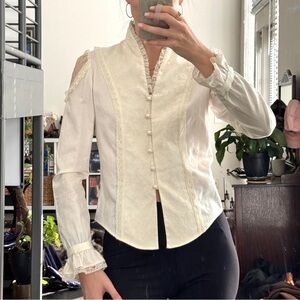 Etro Cream Lace Trim Pearl Button Blouse